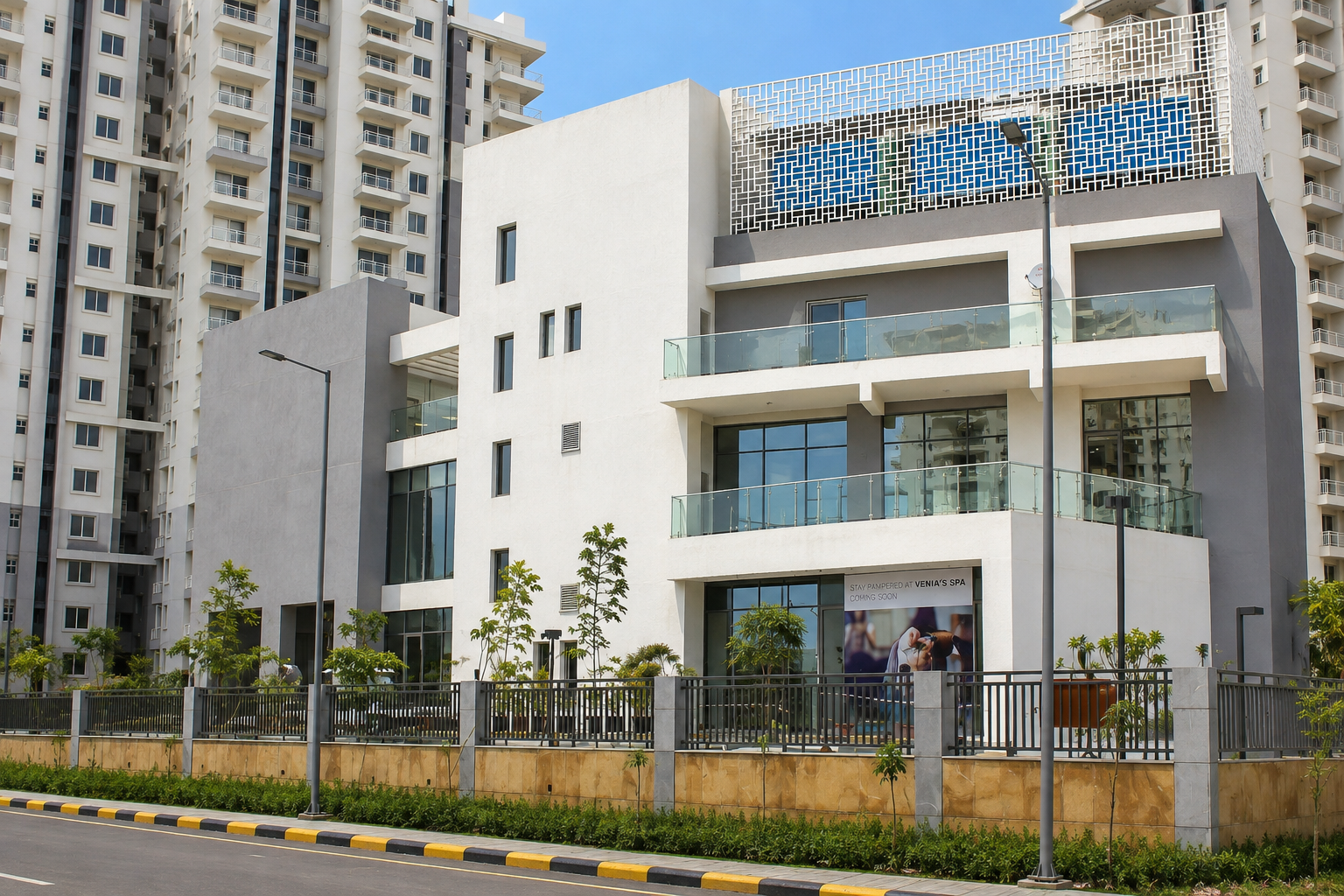 Clubhouse block with paved roads and external development at Godrej Summit