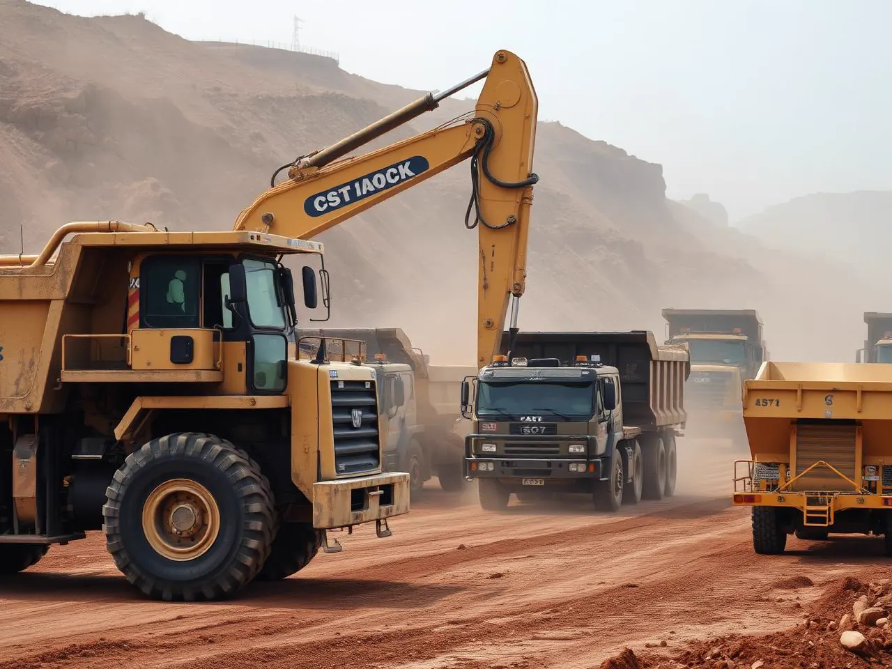 Heavy earthmoving equipment working on a large infrastructure site