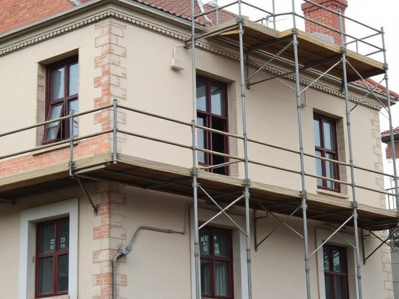 Scaffolding around a building undergoing refurbishment