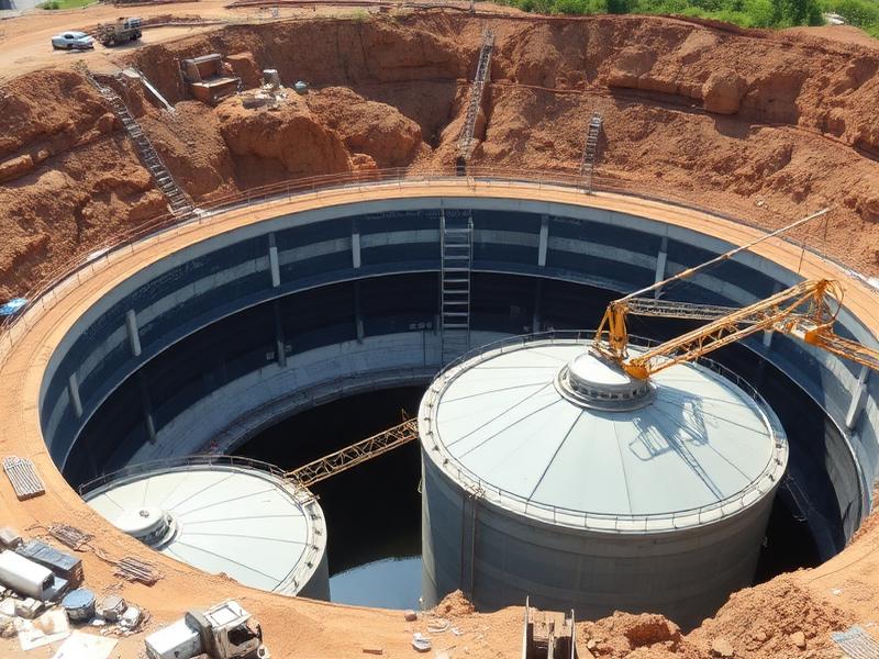 Underground reservoir and treatment tanks under construction
